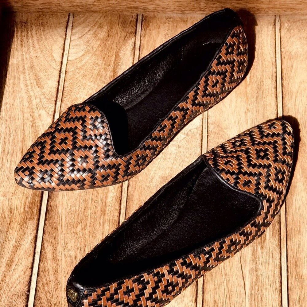 Elliott Lucca sz US 6 Leather Bonita Aztec Flats Black / Tan